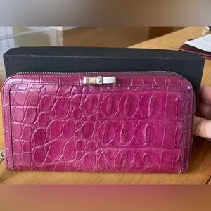 Used Miu Miu Pink Croc-Embossed Wallet